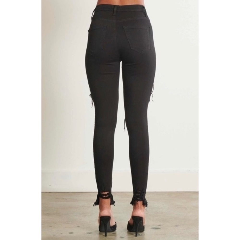 Black Rose Gold Button Up Distressed Skinny Jeans - Picture 6 of 8